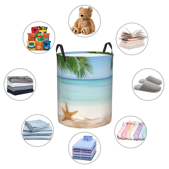 Picia Starfish in Beach Large Laundry Basket, Waterproof, Freestanding Laundry Hamper, Collapsible Tall Clothes Hamper with Extended Handles-Medium