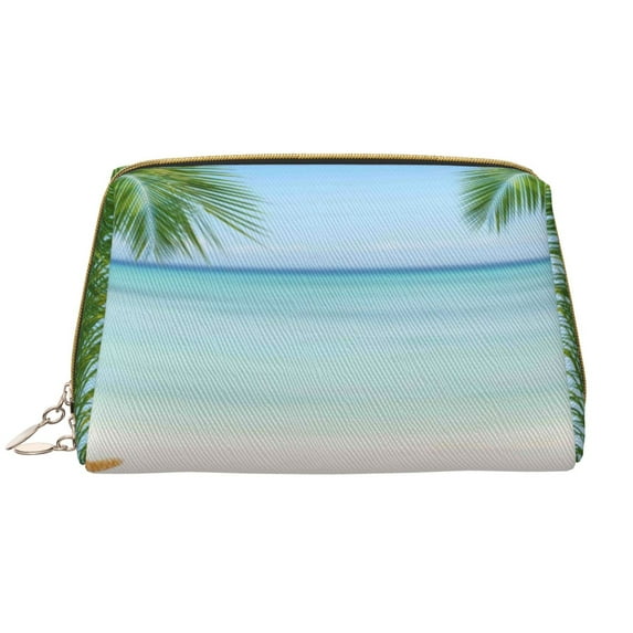 Picia Starfish in Beach Print Leather Makeup Bag Make Up Bag Travel Toiletry Bag for Her Girlfriend Teacher Teen Girl Gifts