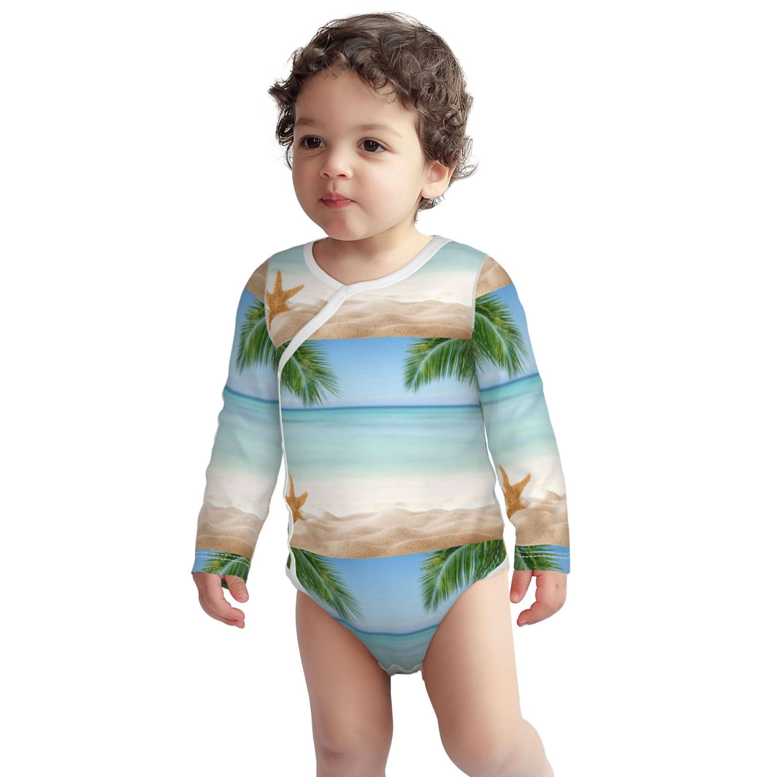 Picia Starfish in Beach for unisex-baby Long-sleeve Bodysuit,Newborn Baby Boy Girl Onsies Bodysuit-3 Months