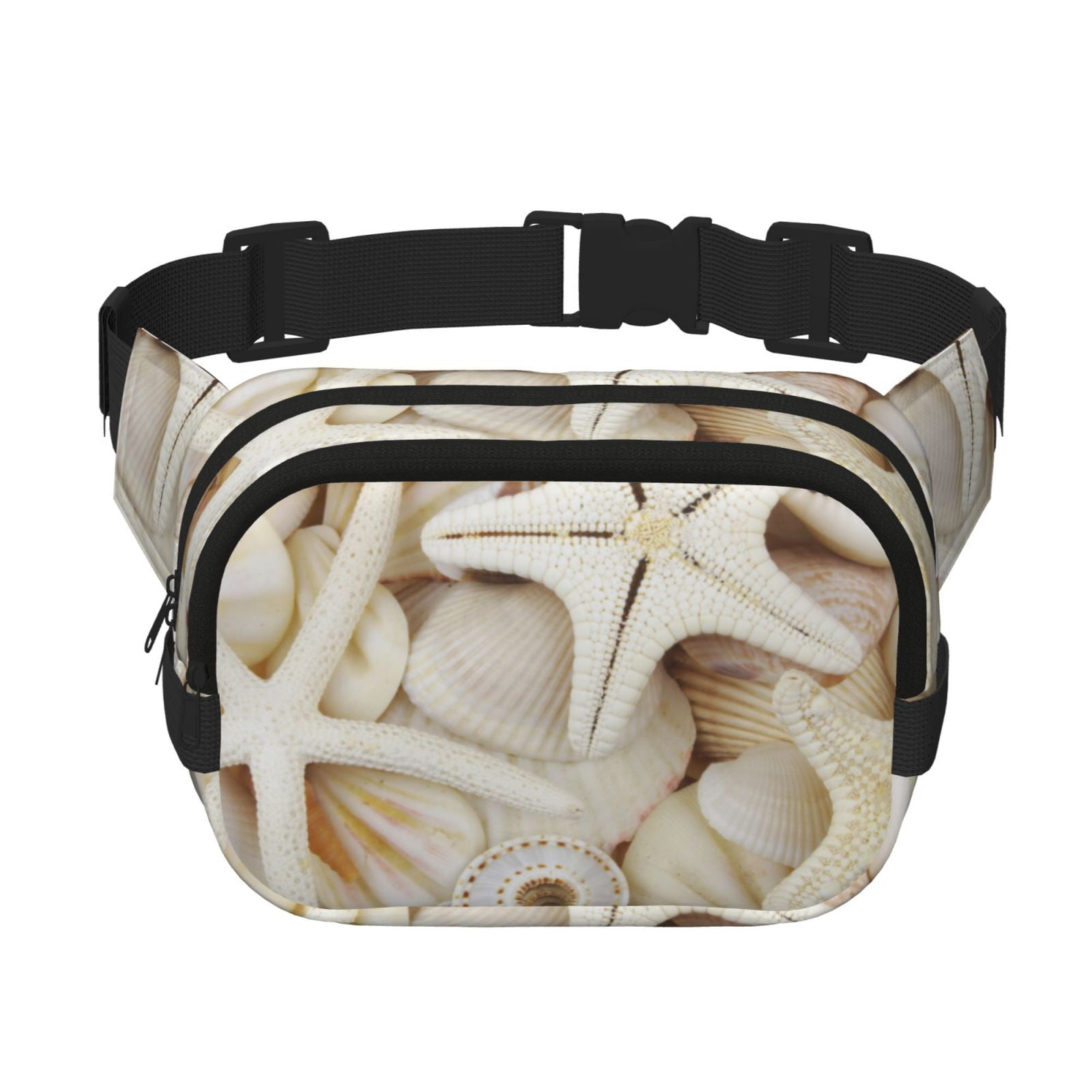 Picia Starfishes On Seashells Print Square Double-Layer Waist Bag Mini Adjustable Waist Belt Bag Exercise Running Travel Hiking