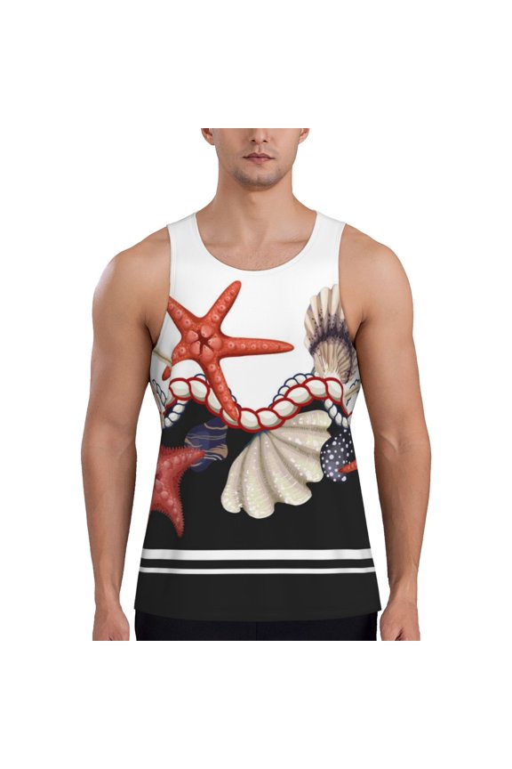 Starfishes Shells Printed Men’s Performance Tank, Men's Workout Tank Top Moisture-Wicking Tank Top Muscle tee, Breathable Workout Shirt-4X-Large