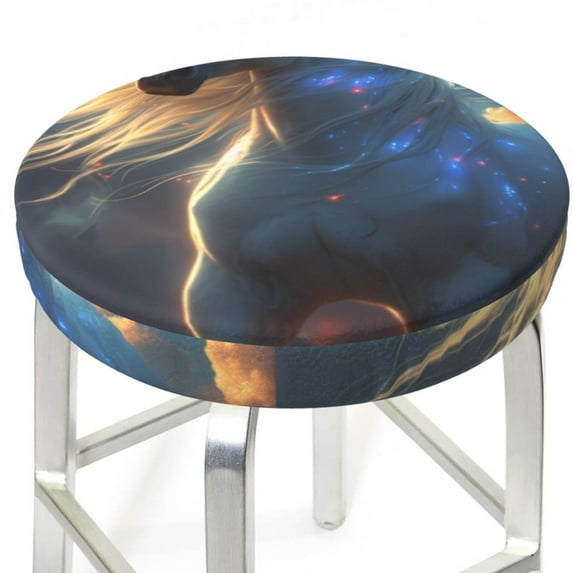Picia Starry Light White Horse pattern Round Stool Covers Comfy Seat Covers Stretch Removable WashableChair Slipcover Round Bar Chair Cushion Cover-12 inch