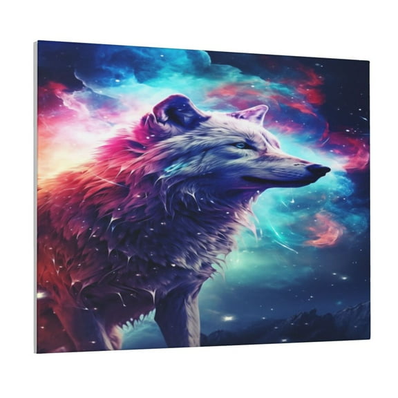 Picia Starry Multicolored Wolf Pattern Decorative Picture – Unique Wall Art, Modern Canvas Print for Trendy Interiors (Horizontal)
