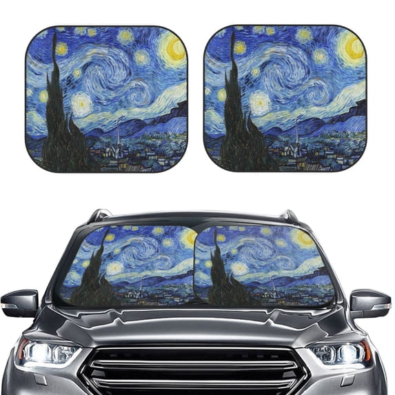 Picia The Starry Night 2 Piece Car Windshield Sun Shade Foldable | Foldable Sun Shield for Front Window Blocks UV Rays and Keeps Your Vehicle Cool-