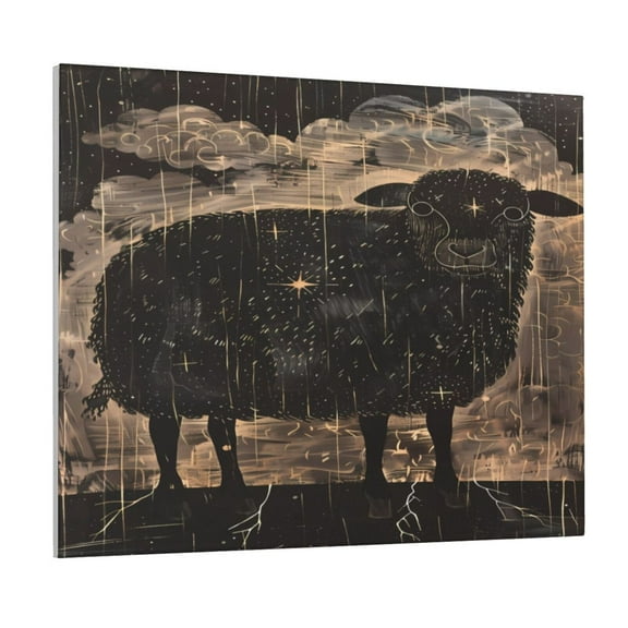 Picia Starry Night Black Sheep Pattern Decorative Picture – Unique Wall Art, Modern Canvas Print for Trendy Interiors (Horizontal)