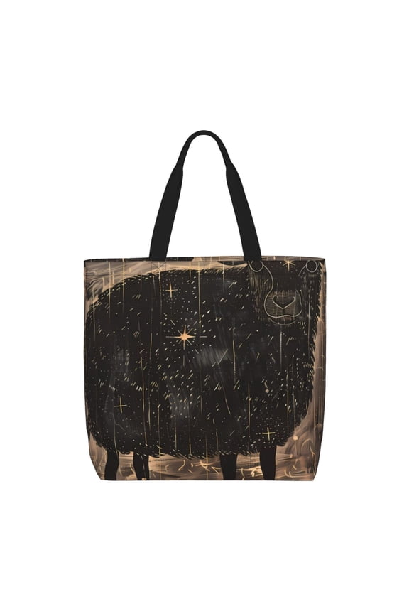 Starry Night Black Sheep for Tote Bag for Women with Zipper, Gym Tote with Compartments, Laptop Work Tote Nurse Dance Yoga Bag for Sport, Travel