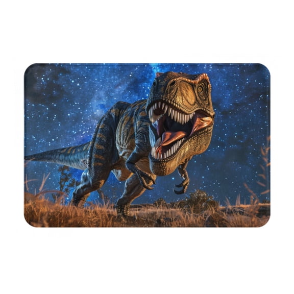 Picia Starry Night Charging Dinosaur Pattern Flannel Doormat  16x24 Inch Non-Slip Indoor Mat, Absorbent & Quick-Dry Rug for Entryway, Bathroom, Kitchen, and Bedroom, Machine Washable