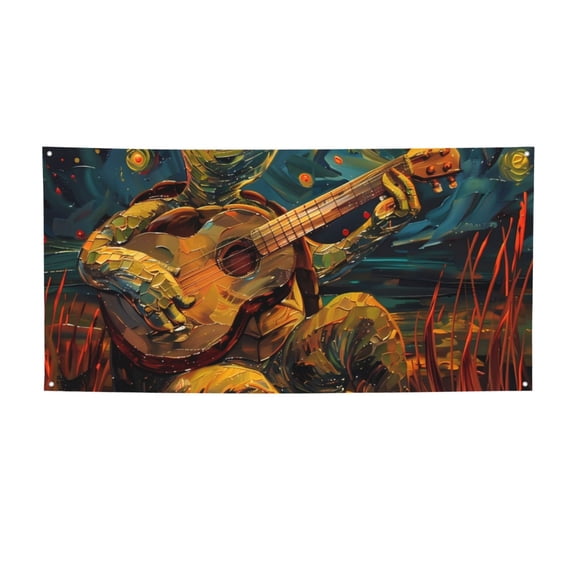 Picia Starry Night Guitar Turtle Pattern Party Banner, Festive Decoration, Holiday Banner, Celebration Decor, Event Banner, Reusable Party Banner-Medium