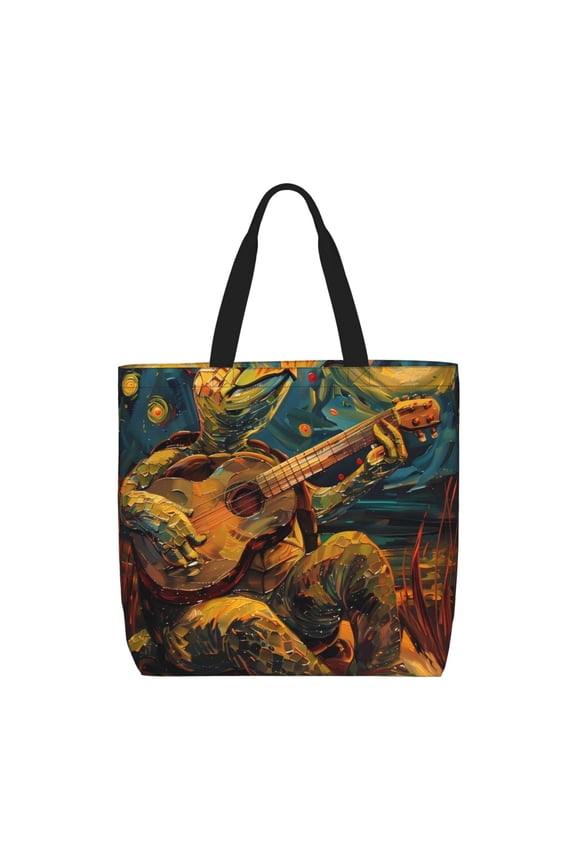 Starry Night Guitar Turtle for Tote Bag for Women with Zipper, Gym Tote with Compartments, Laptop Work Tote Nurse Dance Yoga Bag for Sport, Travel