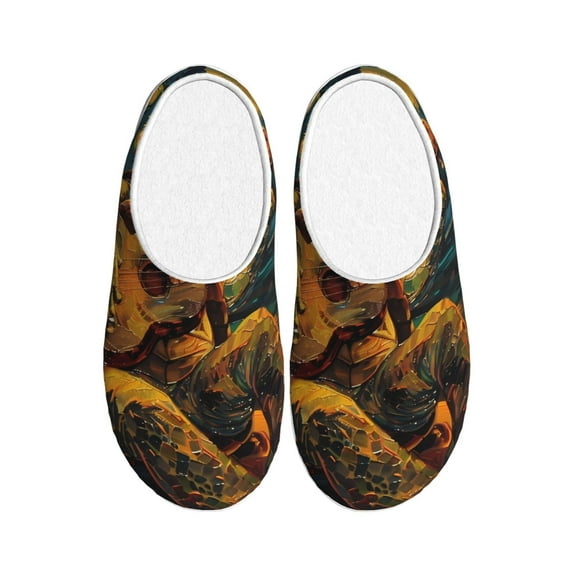 Picia Starry Night Guitar Turtle for Women's Lamb-hug Comfy Fleece House Slippers Memory Foam, Slip-on House Shoes Indoor Outdoor-37/38