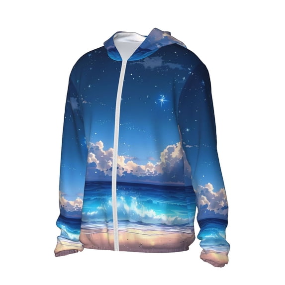 Picia Starry Night Ocean View Women's Men's UPF 50+ Sun Protection Hoodie Shirt Long Sleeve SPF Fishing Outdoor UV Hiking Lightweight Shirts-XX-Large
