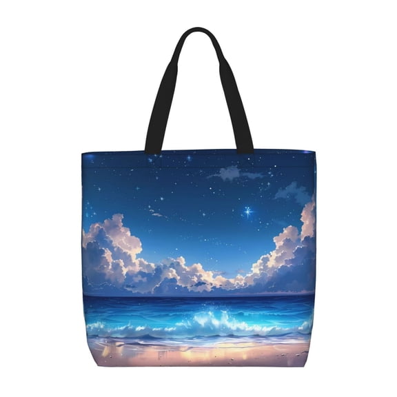 Picia Starry Night Ocean View for Tote Bag for Women with Zipper, Gym Tote with Compartments, Laptop Work Tote Nurse Dance Yoga Bag for Sport, Travel