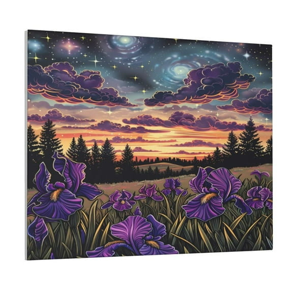 Picia Starry Night Purple Irises Pattern Decorative Picture – Unique Wall Art, Modern Canvas Print for Trendy Interiors (Horizontal)