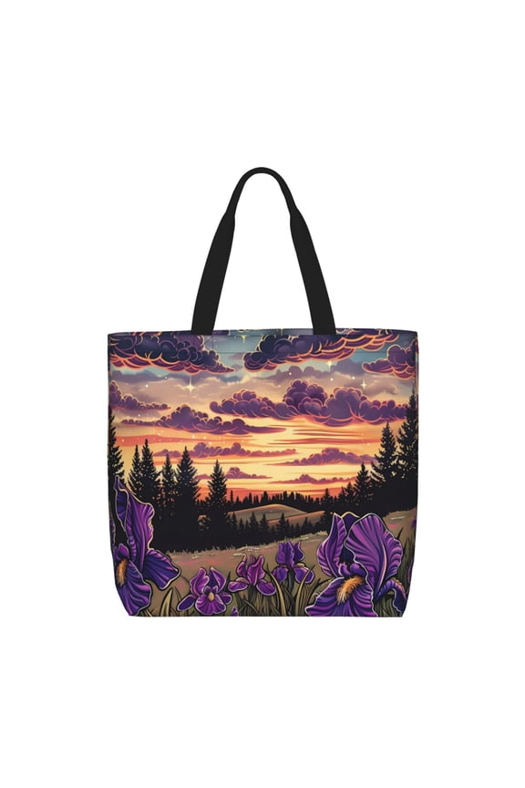 Starry Night Purple Irises for Tote Bag for Women with Zipper, Gym Tote with Compartments, Laptop Work Tote Nurse Dance Yoga Bag for Sport, Travel