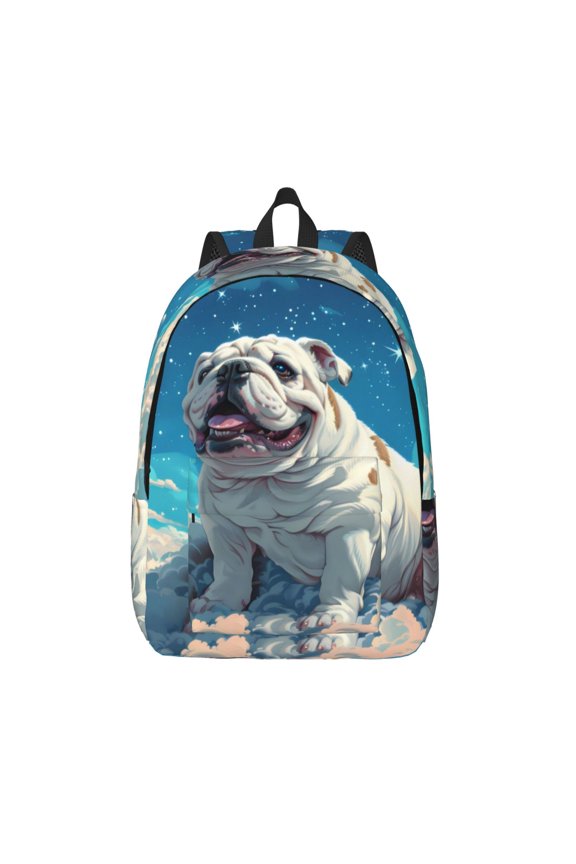 Starry Sky Cloud Bulldog Printed Canvas Daypack - Stylish and Durable Vintage Compact Backpack - Class, Work, Travel, or Laptop Bookbag,Organized Compartments-Medium