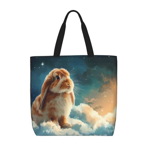 Picia Starry Sky Cloud Cute Rabbit for Tote Bag for Women with Zipper, Gym Tote with Compartments, Laptop Work Tote Nurse Dance Yoga Bag for Sport, Travel