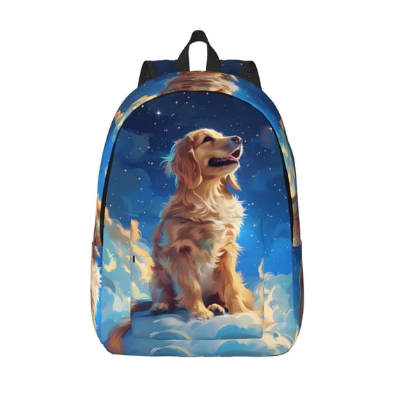 Picia Starry Sky Cloud Dog Printed Canvas Daypack - Stylish and Durable Vintage Compact Backpack - Class, Work, Travel, or Laptop Bookbag,Organized Compartments-Small