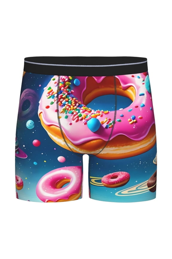Starry Sky Colorful Donut Pattern Men's Athletic Long Leg Briefs , Performance Stretch Underwear，Moisture-Wicking