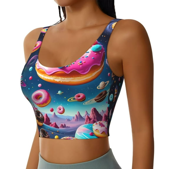 Picia Starry Sky Colorful Donut Sports Bra for Women,Padded Strappy Sports Bras Medium Support Yoga Bra with Removable Cups,Running Yoga Bra-XX-Large