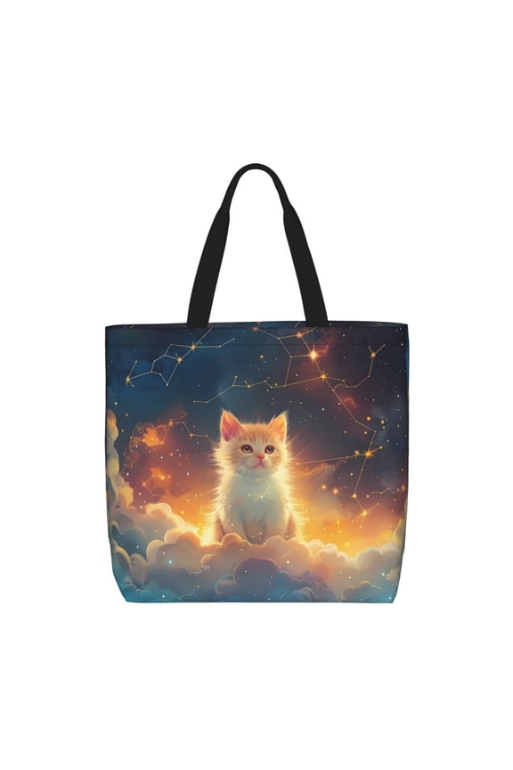 Starry Sky Constellation Cat for Tote Bag for Women with Zipper, Gym Tote with Compartments, Laptop Work Tote Nurse Dance Yoga Bag for Sport, Travel
