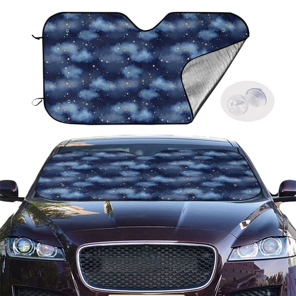 Picia Starry Sky Curved Windshield Sunshade Accordion Folding Style Auto Shade for Car Truck SUV Van Blocks UV Ray Sun Visor Protector -Small