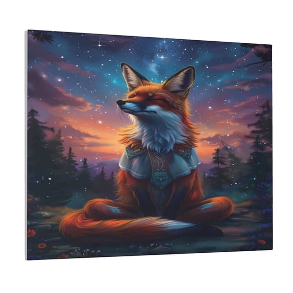 Picia Starry Sky Meditating Fox Pattern Decorative Picture – Unique Wall Art, Modern Canvas Print for Trendy Interiors (Horizontal)