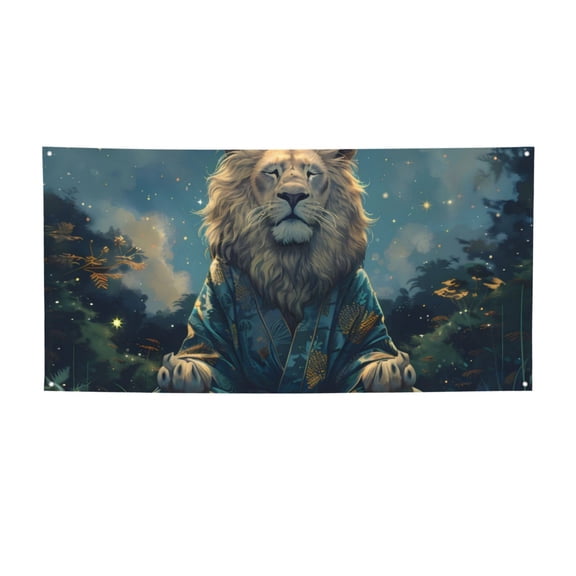 Picia Starry Sky Meditating Lion Pattern Party Banner, Festive Decoration, Holiday Banner, Celebration Decor, Event Banner, Reusable Party Banner-Medium