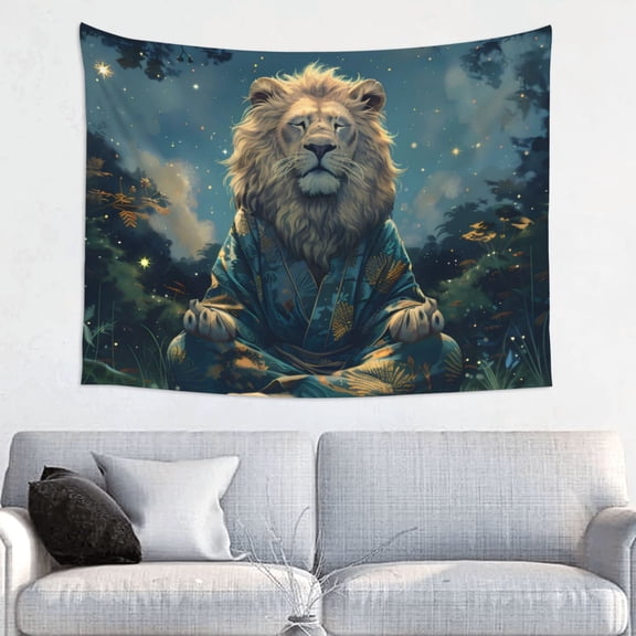 Picia Starry Sky Meditating Lion Pattern Tapestry-Tapestries for Bedroom Living Room Dorm(29x37")