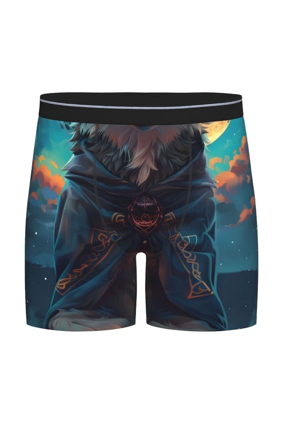 Starry Sky Moon Wolf Leader Pattern Men's Athletic Long Leg Briefs , Performance Stretch Underwear，Moisture-Wicking