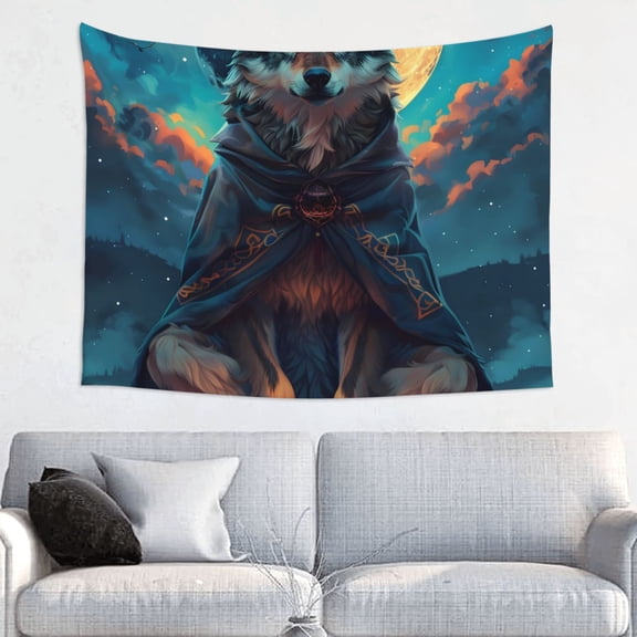 Picia Starry Sky Moon Wolf Leader Pattern Tapestry-Tapestries for Bedroom Living Room Dorm(29x37")