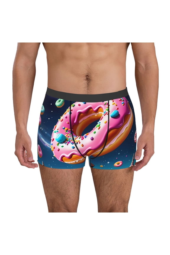 Starry Sky Pine Tree Donut Pattern Men’s Boxer Briefs – Soft & Breathable Underwear, Stretchy & Comfortable Fit, Supportive Pouch Design, Moisture-Wicking-Medium