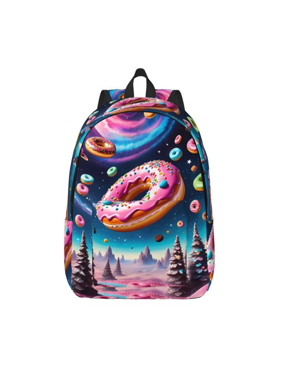 Starry Sky Pine Tree Donut Printed Canvas Daypack - Stylish and Durable Vintage Compact Backpack - Class, Work, Travel, or Laptop Bookbag,Organized Compartments-Small