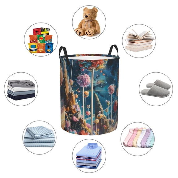 Picia Starry Sky Planet Lollipop Large Laundry Basket, Waterproof, Freestanding Laundry Hamper, Collapsible Tall Clothes Hamper with Extended Handles-Small
