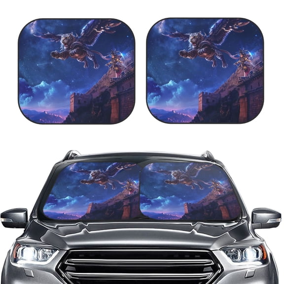 Picia Starry Sky Wall Flying Tiger 2 Piece Car Windshield Sun Shade Foldable | Foldable Sun Shield for Front Window Blocks UV Rays and Keeps Your Vehicle Cool-Medium