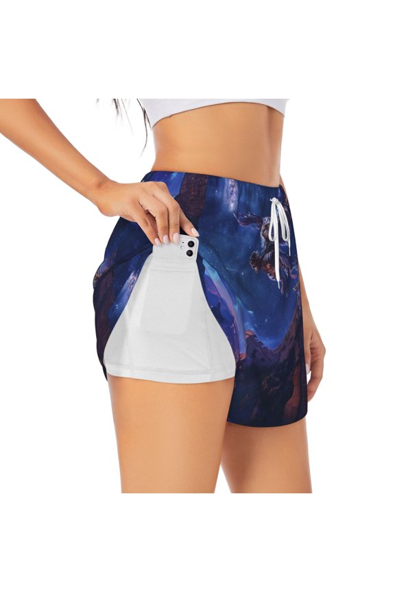 Starry Sky Wall Flying Tiger Pattern Women's 2 in 1 Athletic Running Shorts High Waisted Workout Casual Gym Sweat Shorts with Comfy Liner Zipper Pockets-XX-Large