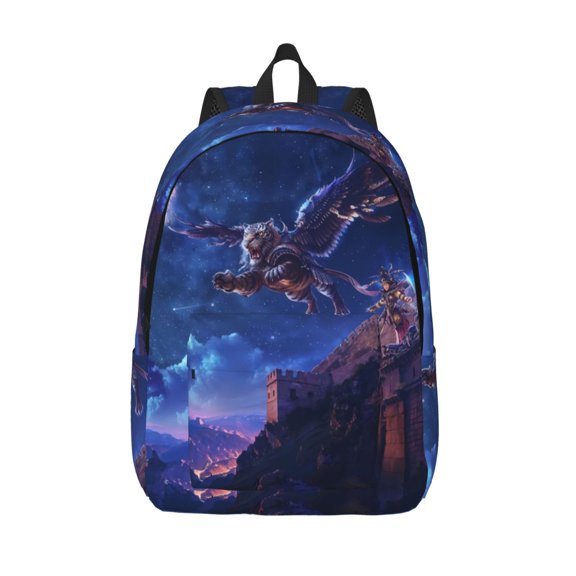 Picia Starry Sky Wall Flying Tiger Printed Canvas Daypack - Stylish and Durable Vintage Compact Backpack - Class, Work, Travel, or Laptop Bookbag,Organized Compartments-Small