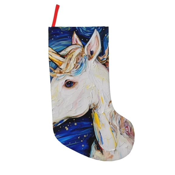 Picia Starry White Horse for 18in Christmas Stockings, Xmas Stocking for Kids, Holiday and Family Stocking for Fireplace or Party Decoration