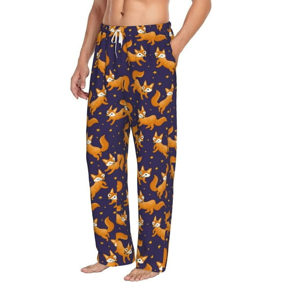 Picia Stars and Fox Cute Mens Soft Woven Cotton Elastic Waistband Sleep Pajama Pant Lounge Sleep Pant With Pockets And Drawstring-Medium