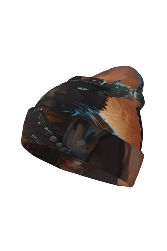 Steampunk Cowboy Cat Pattern Knitted Beanie Hat for Men and Women , Unisex Winter Warm Stretchy Knit Cap Thick Fisherman Beanies Cuffed Plain Skull Caps