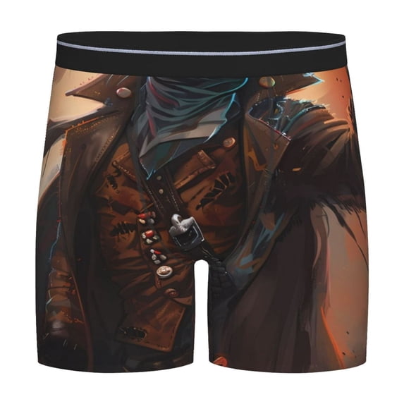 Picia Steampunk Cowboy Cat Pattern Men's Athletic Long Leg Briefs , Performance Stretch Underwear,Moisture-Wicking