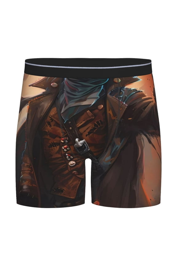 Steampunk Cowboy Cat Pattern Men's Athletic Long Leg Briefs , Performance Stretch Underwear,Moisture-Wicking