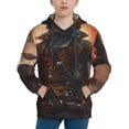 thumbnail image 1 of Picia Steampunk Cowboy Cat Pattern Youth Hoodie - Warm Pullover Sweatshirt with Kangaroo Pocket, Ideal for Boys and Girls-Small, 1 of 6