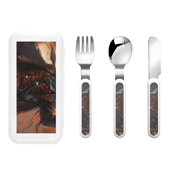 Picia Steampunk Cowboy Cat Print Children's Knife, Fork And Spoon Set - Kids Knife Fork Spoon - Stainless Steel Kids Silverware Set - Metal Kids Cutlery Set
