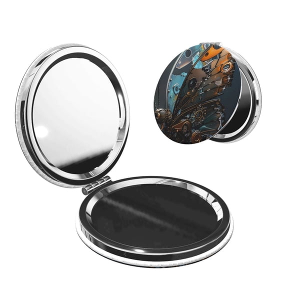 Picia Steampunk Mechanical Butterfly for Compact Vanity Mirror , Travel Makeup Mirror , Portable Magnifying Cosmetic Mirror for Daily, Work, Business-Round Shape