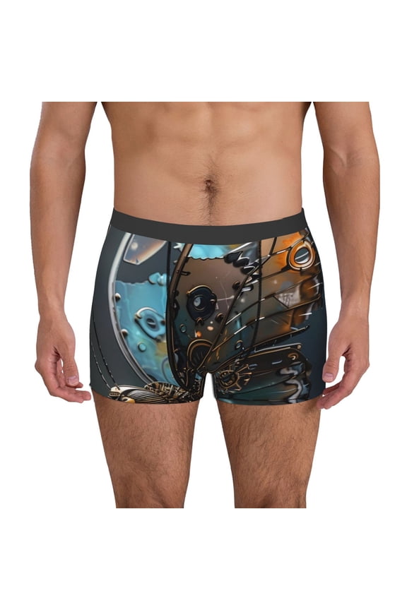Steampunk Mechanical Butterfly Pattern Men’s Boxer Briefs – Soft & Breathable Underwear, Stretchy & Comfortable Fit, Supportive Pouch Design, Moisture-Wicking-Small