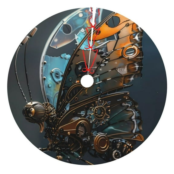 Picia Steampunk Mechanical Butterfly Print Christmas Tree Skirt , Christmas Tree Skirt Ornaments for Merry Christmas Holiday Party Decorations Indoor Outdoor-30"
