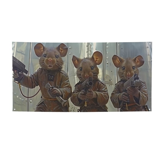 Picia Steampunk Space Mice Warriors Pattern Party Banner, Festive Decoration, Holiday Banner, Celebration Decor, Event Banner, Reusable Party Banner-Small