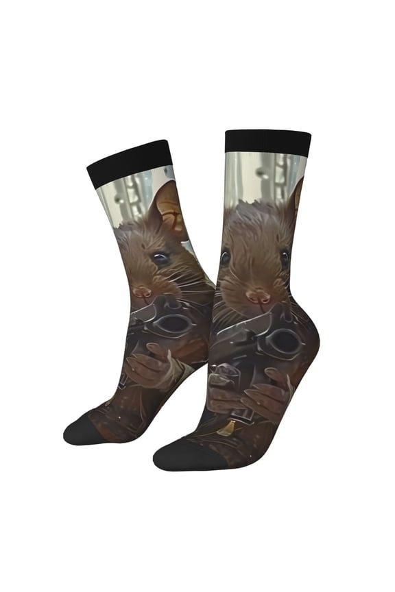 Steampunk Space Mice Warriors Print Athletic Socks for Men & Women – Cushioned Moisture-Wicking Crew Socks for Sports, Running, and Training, Soft & Breathable Size 5-11