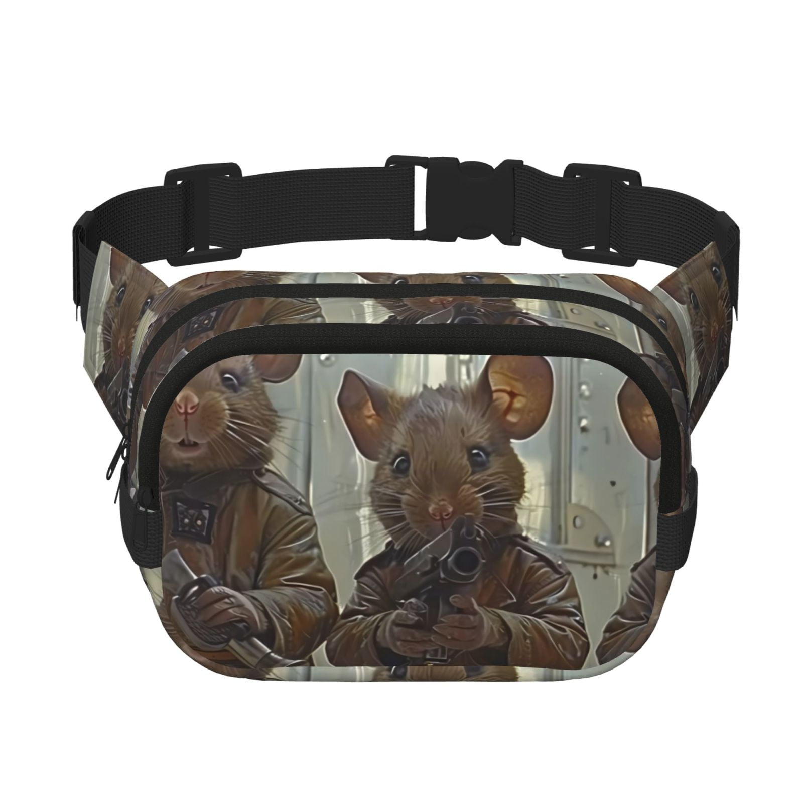 Picia Steampunk Space Mice Warriors Print Square Double-Layer Waist Bag Mini Adjustable Waist Belt Bag Exercise Running Travel Hiking