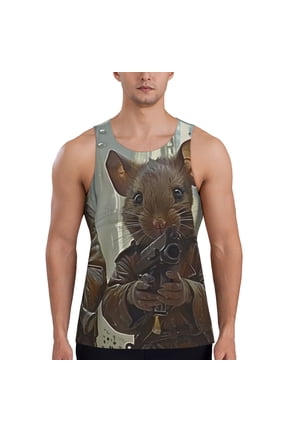 Steampunk Space Mice Warriors Printed Men’s Performance Tank, Men's Workout Tank Top Moisture-Wicking Tank Top Muscle tee, Breathable Workout Shirt-Large